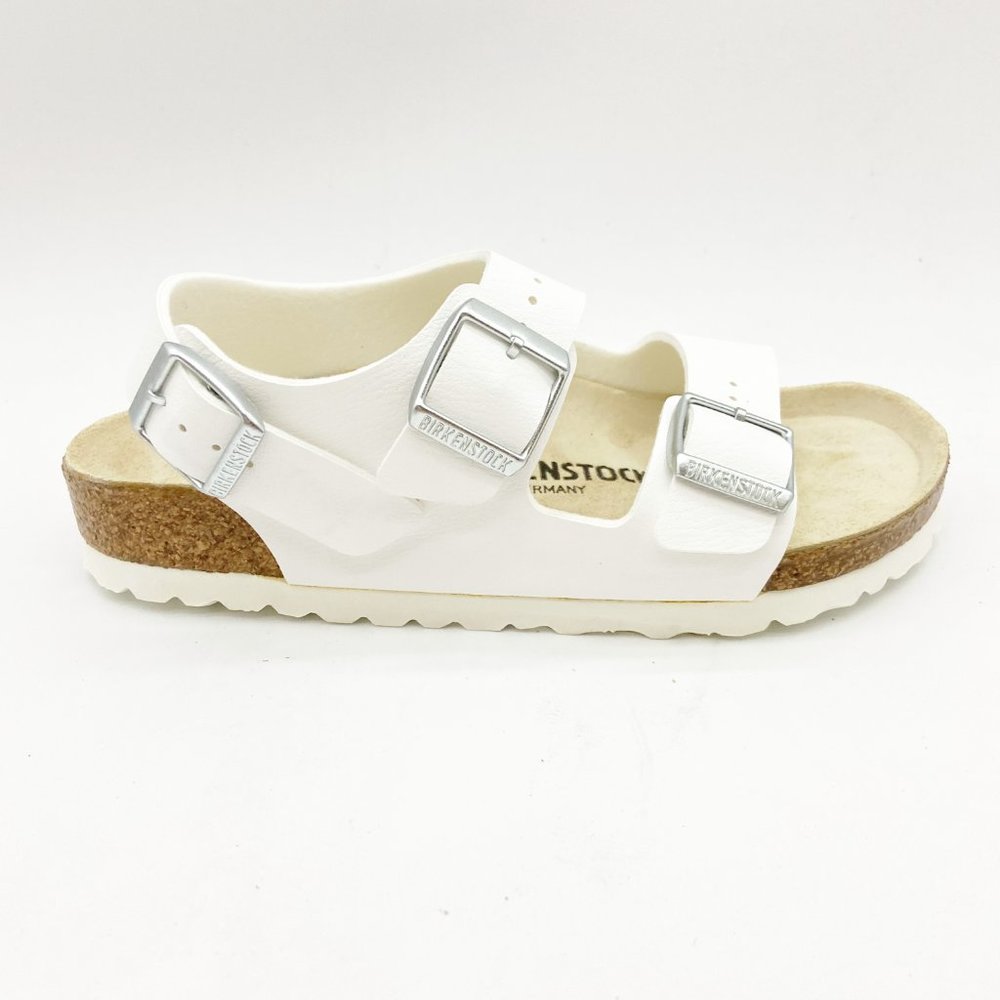 Birkenstock White Milano Leather Slide Sandals Narrow Fit